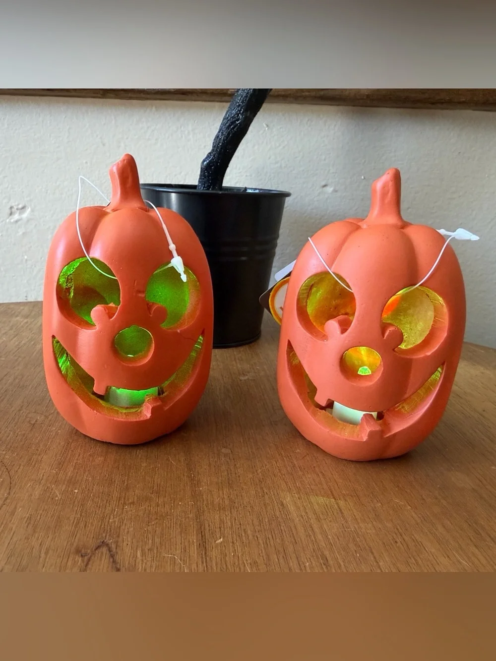 Halloween Pumpkin Lantern Pair - Orange Decorative Jack-O'-Lanterns